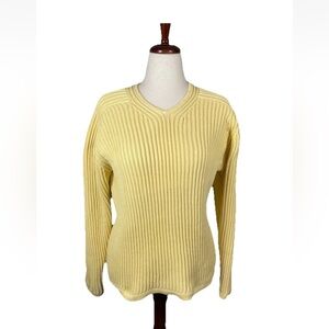 Vintage Nautica sweater V neck pullover chunky knit Size large Butter Yellow 90s